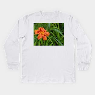 Wet Orange Lily Angled Profile Photographic Image Kids Long Sleeve T-Shirt